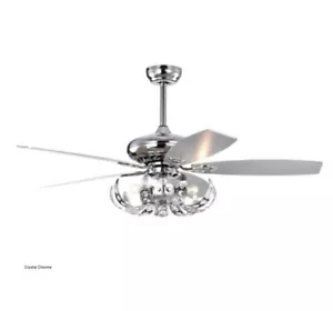 52" Inch Crystal Chrome Ceiling Fan LED Light, Remote 3 Speed, Reversible,5 Spd - Picture 1 of 6