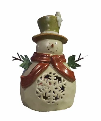 雪人茶烛台假日装饰雪人带鸟帽非常可爱  — 第 1/4 张图片