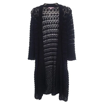 Cárdigan de ganchillo Calypso St Barth para mujer talla pequeña negro tejido abierto algodón playa Foto 1 de 4