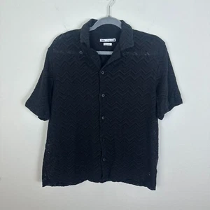 Zara Man Relaxed Fit Button Up M Open Knit Chevron Print Lightweight Summer - Picture 1 of 6