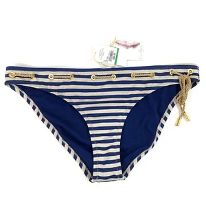 NEW NWT Jessica Simpson Bikini Bottoms Size Large Blue Beige Striped - Picture 1 of 4