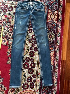 TRUE RELIGION STELLA BIG T SUPER SKINNY DISTRESSED JEANS MULTI BIG STITCH GR-24 - Bild 1 von 9