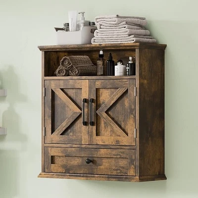 Farmhouse Wall Cabinet Storage W/ Adjustable Shelves Easy Assembly Rustic Decor - Image 1 of 4