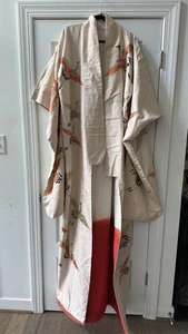 vintage japanese formal kimono Embroidered Cranes And Gold Silk - Picture 1 of 13