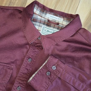 LL Bean Hurricane Flannel Lined Shirt Mens Burgandy Sz XL Reg LS Shacket 298205 - Picture 1 of 9