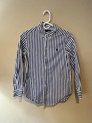 Camisa Ralph Lauren com botões média juvenil 10-12 azul xadrez logotipo masculino M - Imagem 1 de 4