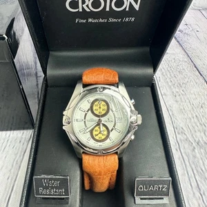 NOS Croton Chronograph Braun Leder Uhr 10ATM - Bild 1 von 15