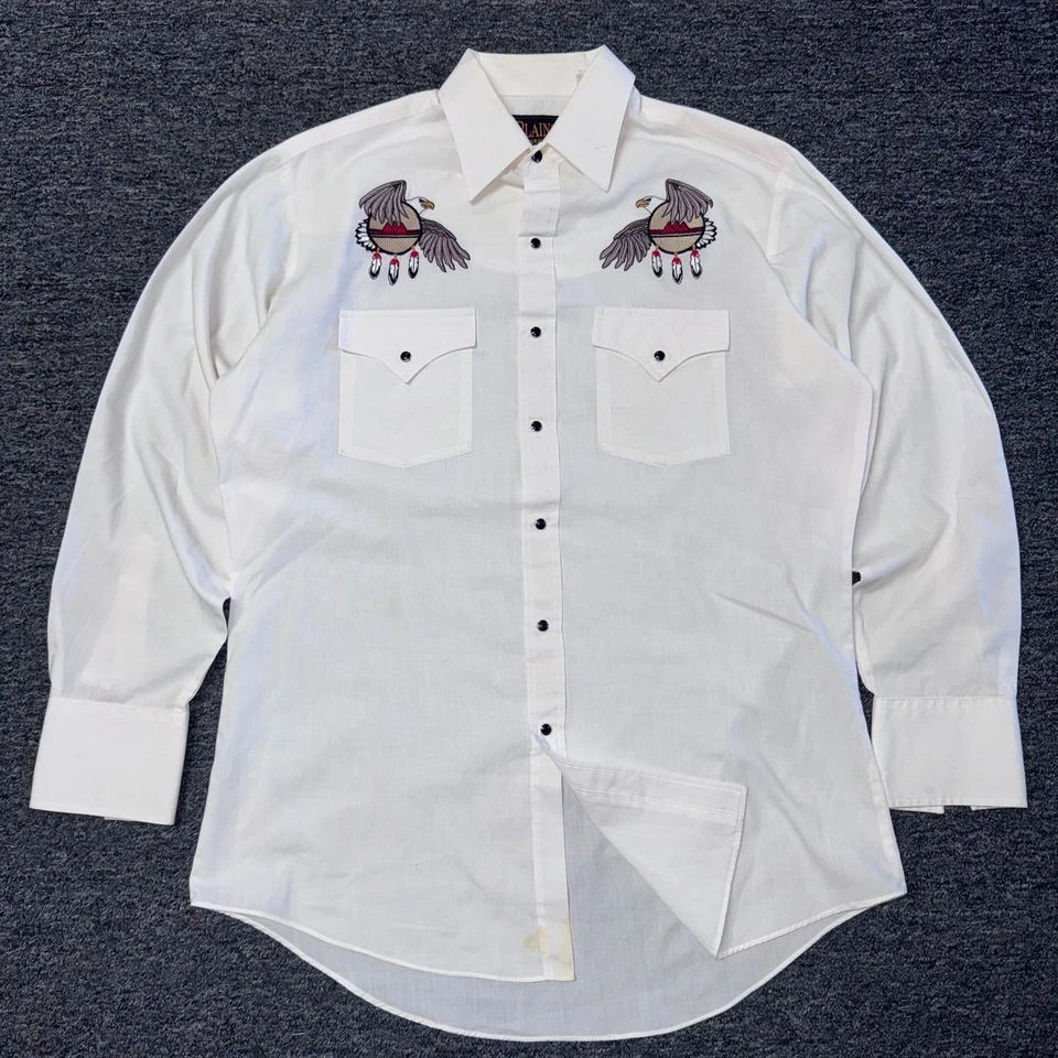 Vintage Plains Western Wear Cowboy Navajo Aztec Pearl Snap Shirt Mens - M White - Image 1 of 4