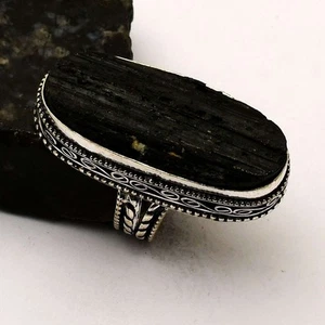 Anello design antico etnico pietra preziosa tormalina nera gioielli misura USA-7 AR 60088 - Foto 1 di 1