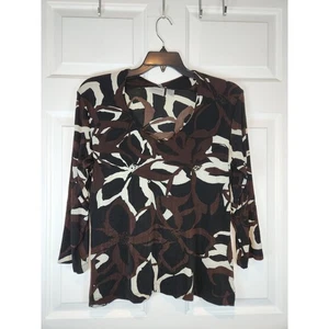 Women's sz 2 2X Chicos Travelers Brown Patterned Stretch Shirt Top Blouse - Picture 1 of 5
