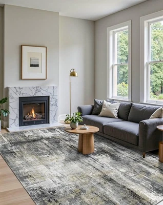 Tapetes de área 5x7 para sala de estar quarto, preto moderno abstrato neutro lavável... - Imagem 1 de 4