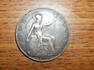 1918 Regno Unito Gran Bretagna moneta inglese da 1 penny Giorgio V #BELW - Foto 1 di 2