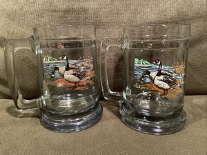 Princess House Wildlife Mug Canadian Geese Goose Duck Vintage GLASS MUG Set Of 2 - Picture 1 of 6
