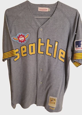 Camiseta de béisbol 1969 Jim Bouton Seattle Pilots Mitchell & Ness talla 48 nueva Foto 1 de 4