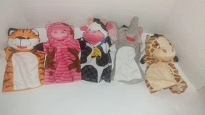 5 Melissa and Doug Hand Puppets Tiger Pig Cow Elephant Giraffe - Picture 1 of 2
