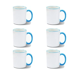 6 Stck. Blaue Felge/Griff Weiß Becher Milch Tasse Kaffeebecher für Wärmeübertragung Heimgebrauch - Bild 1 von 2