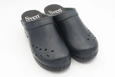 Zuecos Sven 38 Hechos en EE. UU. Informales Cuero Azul Marino Clásicos Mujeres Sin Cordones Flores Foto 1 de 4