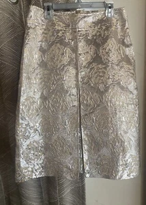 Barneys New York Skirt Sz 36 Brocade Floral Silver Metallic Lined Made In Italy - Picture 1 of 17