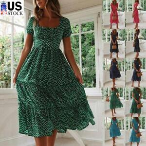 Women Summer Boho Long Maxi Beach Dress Ladies Evening Party Floral Sundress