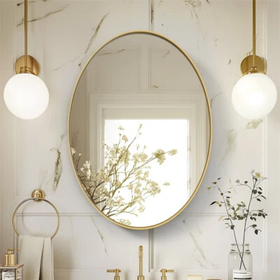 Gold Decorative Accent Mirror Aluminum Frame Oval Bathroom Wall Mirror Entryway - Image 1 of 4