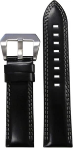 22mm Panatime Black Premium Italian Leather Watch Band w/Double White Stitching - Picture 1 of 1