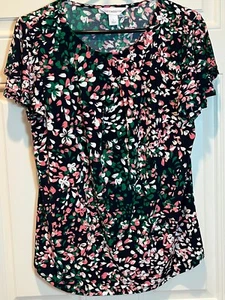 Liz Claiborne Ruffle Short Sleeve Floral Blouse Women's Size L - Picture 1 of 5