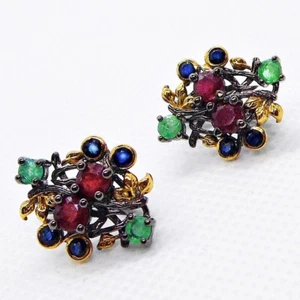 Rubin Smaragd Saphir Ohrringe BLÄTTER 925 Black Rhodium 585 GG vergoldet - Bild 1 von 4