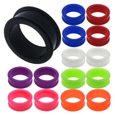 2pc Silicone Ear Plug Screw Fit Shape Double Saddle Flesh Tunnel Gauge Stretcher - Image 1 of 4