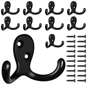 10 Pack Coat Hooks Wall Hooks for Hanging Heavy Duty Double Prong Metal Hook ... - Picture 1 of 7