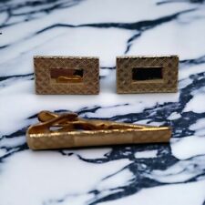 Swank Rectangular Gold Cufflink & Tie Clip Set