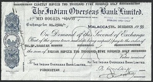 (BL) Indien 1955 The Indian Overseas Bank Limited Cheque - Bild 1 von 2