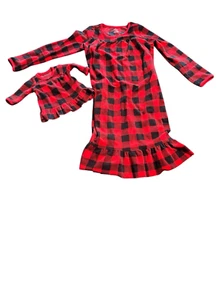 Carter’s fleece nightgown girl & doll sz 6 /6x buffalo plaid red/black - Picture 1 of 6