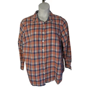 Blusa Top Camisa Talbots 2X Naranja Azul Blanco A Cuadros Abotonada - Imagen 1 de 3