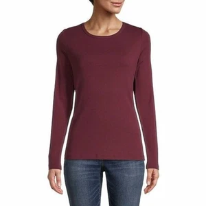 St. John's Bay-Misses Size M (8-10) Crew Neck Long Sleeve T-Shirt-Deep Ruby - Picture 1 of 4