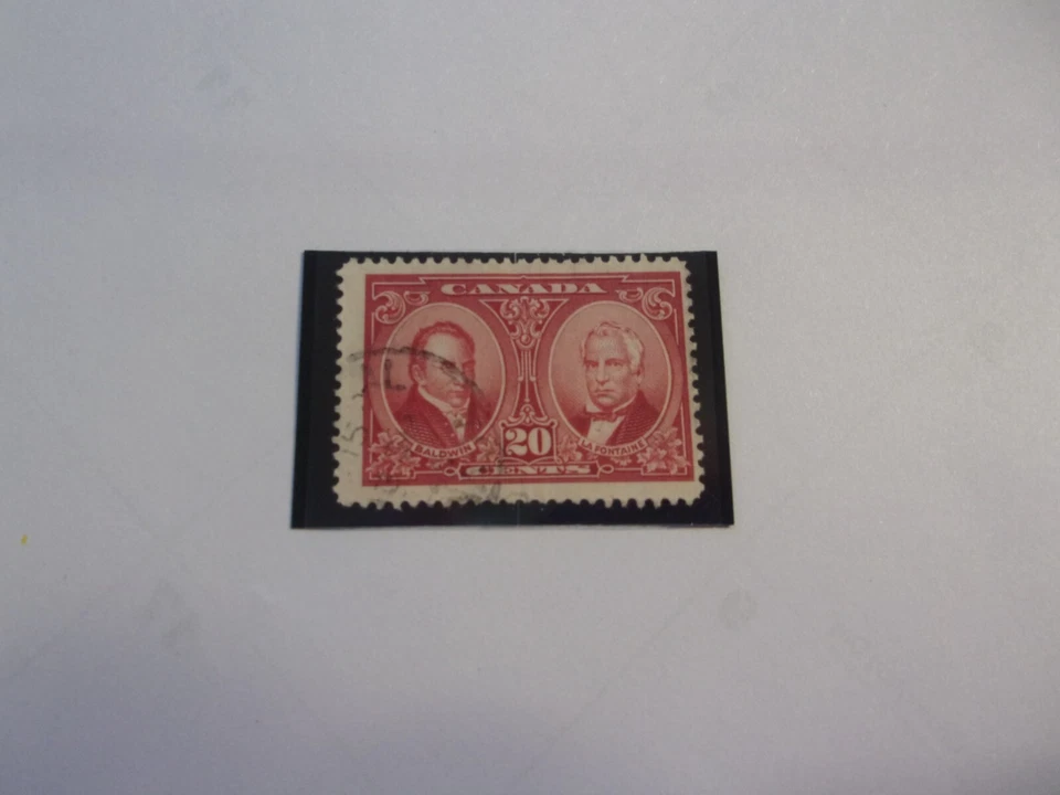 Canadá usado, edición 1927, Scott #148, 20 centavos Robert Baldwin y Sir LH LaFontane Foto 1 de 1