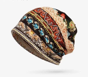 Gorro Floral Estampado Boho Cálido Tejido Sombrero Informal Diadema Elástico Calavera Gorra Moda - Imagen 1 de 14