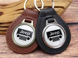 NEW RARE Vtg WHITE JEEP WRANGLER TRUCK CAR Leather Key Chain Ring Fob NOS 4X4 - Bild 1 von 7