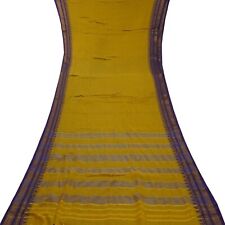 Vintage Musztardowe sari 100% czysta bawełna Zari Ręcznie tkana świątynia Border Tkanina sari