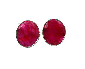 925 SOLID STERLING Simulated Ruby STUD EARRING ! S836