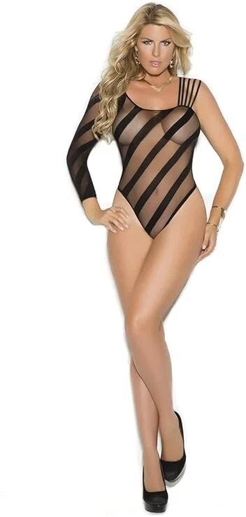 Elegant Moments Sheer Burn Out Teddy  , Queen Size 1x-3X Black - Image 1 of 1