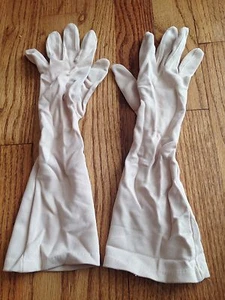 Damen Vintage Beige Handschuhe Über Handgelenk Raffung Nylon - Bild 1 von 1