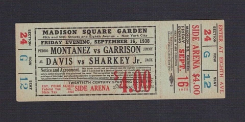 1938 MSG boxing ticket JEWISH AL BUMMY DAVIS MONTANEZ JACK SHARKEY VIGH COMPO Cover