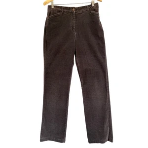 Lands' End Pants Womens 8 Brown Cotton Velour Straight Leg High Rise Zip Trouser - Picture 1 of 11