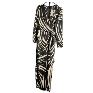 Mango Woman Black & Beige Abstract Print Long Sleeve Maxi Jumpsuit M - Picture 1 of 7