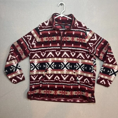 Pulôver feminino WRANGLER RETRÔ GG Borgonha 1/4 zíper Sherpa estampa de lã - Imagem 1 de 4