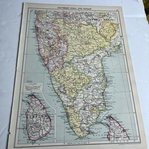 1928 Map Of Southern India & Ceylon CNA #85 Antique Old Atlas Print Gift - Picture 1 of 7