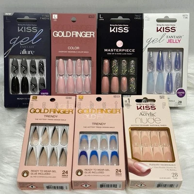 Kiss GoldFinger 混合按指甲大号和特大号全新 7 包套装 — 第 1/4 张图片