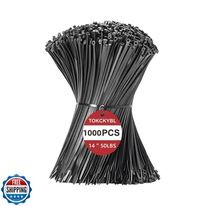 Corbatas con cremallera TOKCKYBL 14 pulgadas (paquete de 1000) - Resistencia a la tracción de 50 libras de alta resistencia, UV - Imagen 1 de 5