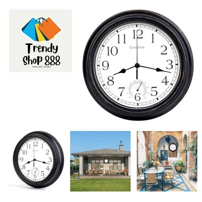 16 Inch Large Outdoor Clock Waterproof with Thermometer Retro Wall Clocks for... - Image 1 of 4