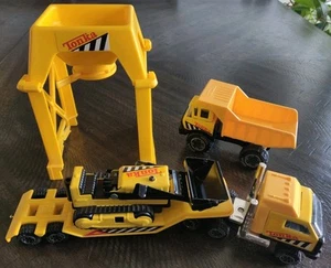 VTG 1980 Tiny Tonka Semi Lowboy Trailer Front End Loader Dump Truck Lot Mexico - Picture 1 of 24